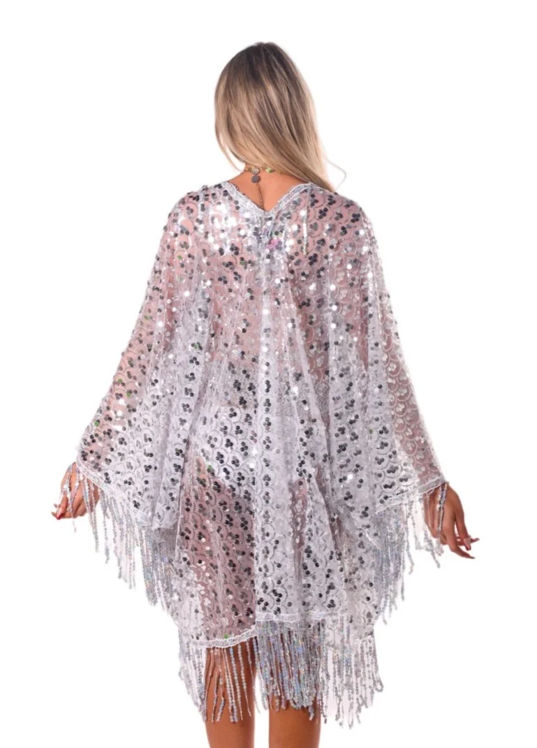 Sequin Tassel Kimono- Disco Silver - Image 7
