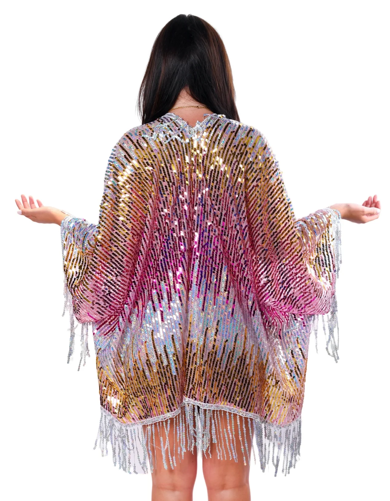 Sequin Tassel Kimono- Pink Glitter - Image 3