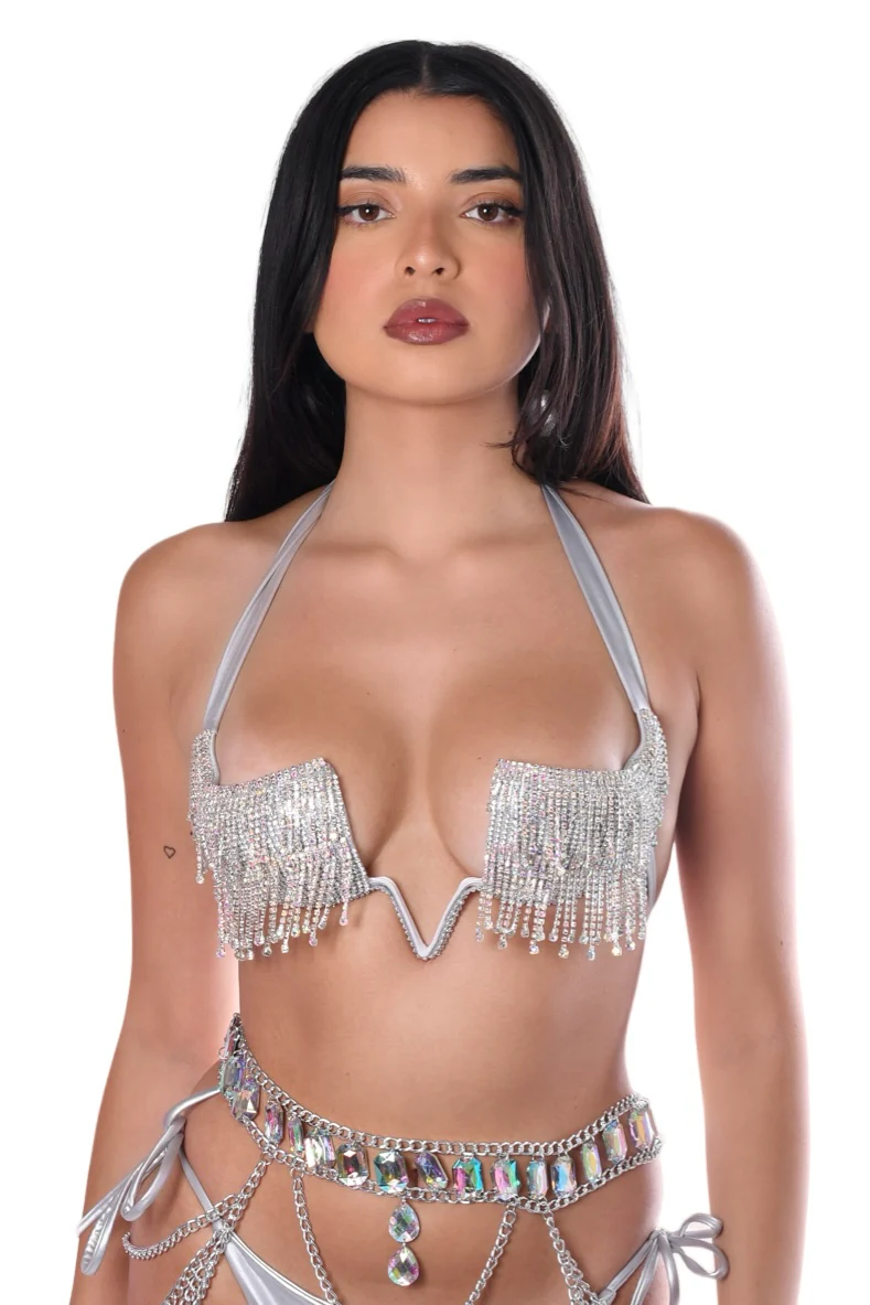 Silver Rhinestone Tassel Top