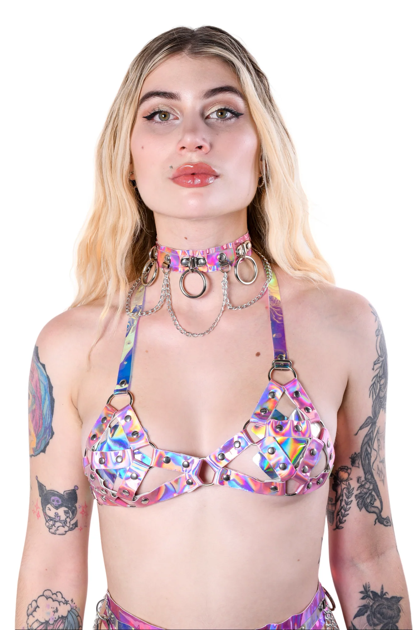 Space Hologram Harness Top & Choker- Baby Pink - Image 2