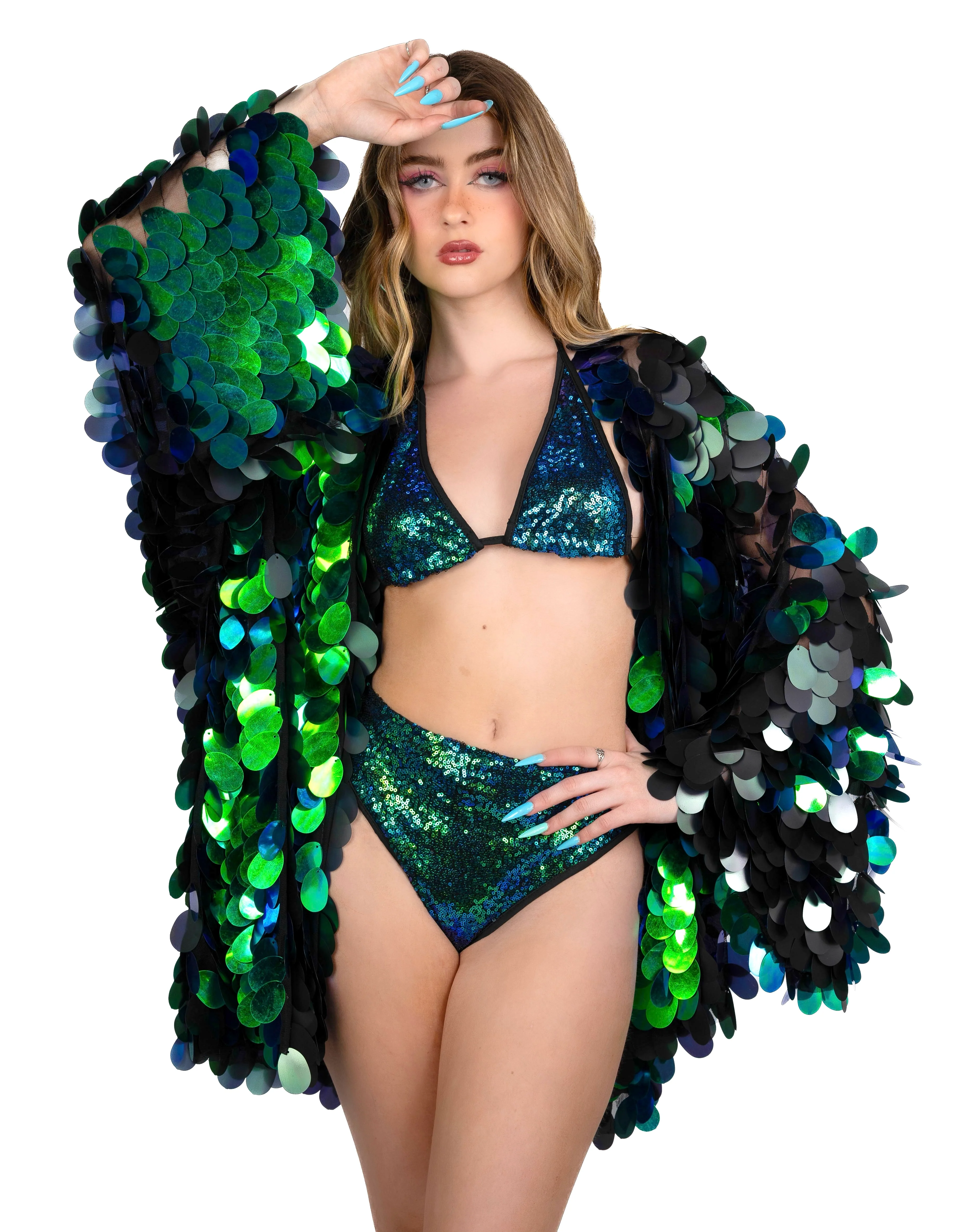 Specialty Sequin Kimono- Peacock