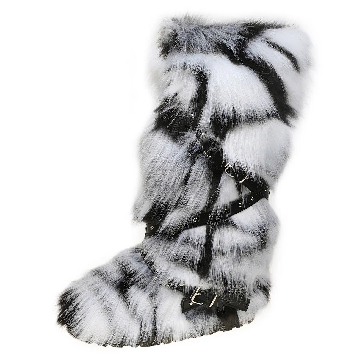White/Black Funky Tall Fuzzy Boots