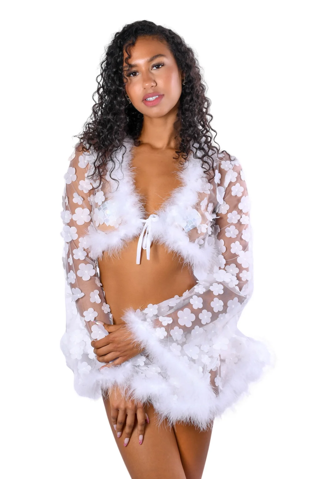 White Fuzzy 3D Floral Set - Image 3